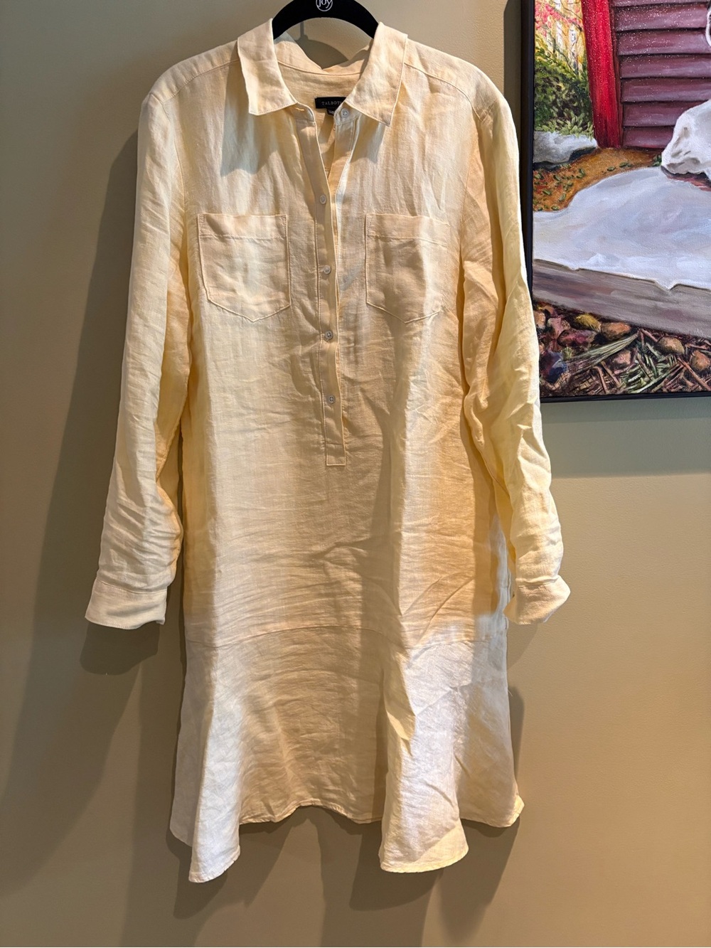 Talbots, soft yellow linen dropped waist dress, with pockets, M